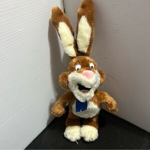 Plush Brown and Cream Bunny Stuffed Animal with Blue Bow - Soft Kids Companion